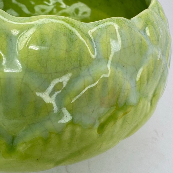 Moreno Ceramics Vintage Green Cracked Glaze Low Bowl Planter Dish USA MCM Retro - Picture 3 of 10